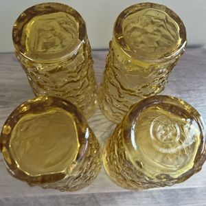 Vintage 1970’s Anchor Hocking Gold Lido Milano Tumblers Crinkle Glass
